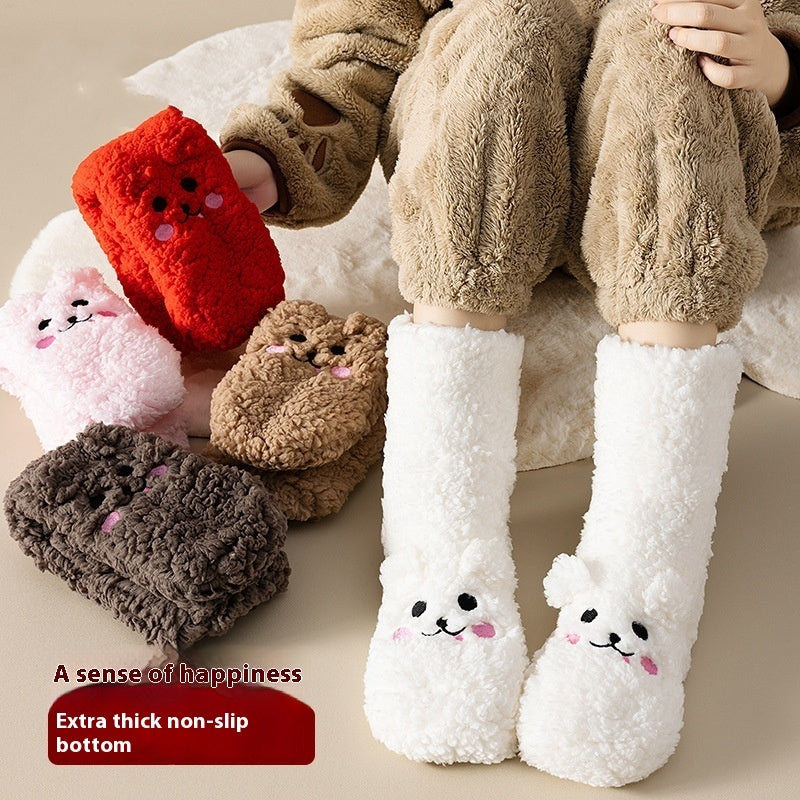 Coral Fleece Socks Female Thickened Middle Warm Floor Socks