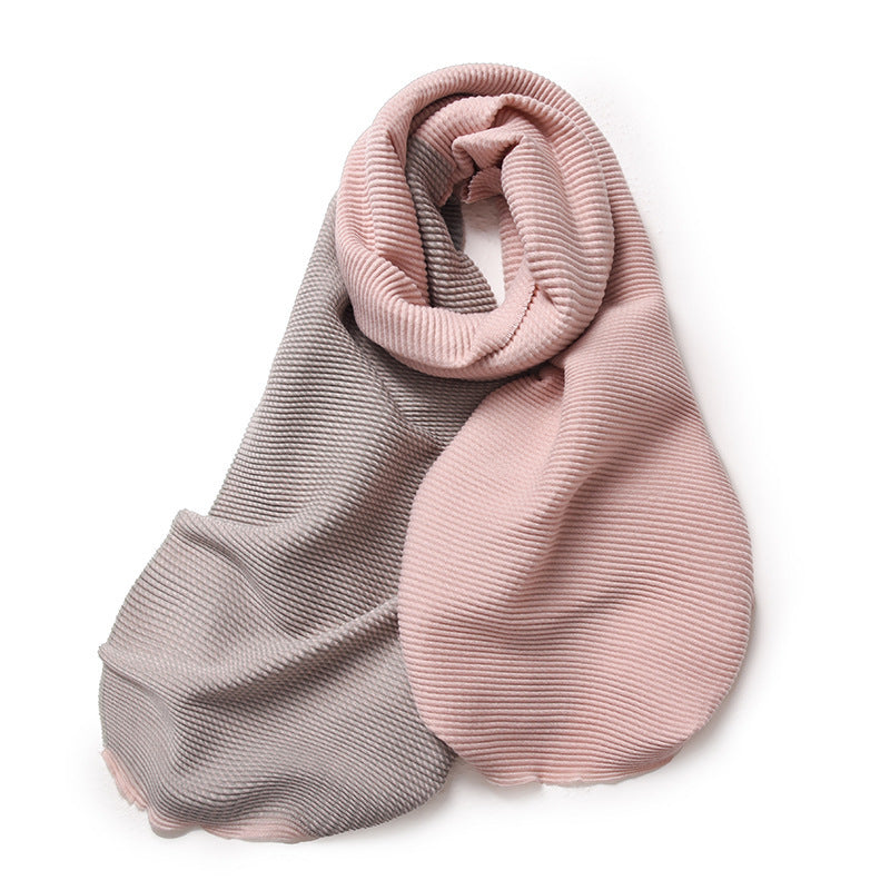 Gradient Mixed-color Scarf Winter Double-sided Wrinkled Imitation Cashmere Scarf Popular Versatile And Elegant Shawl For Women