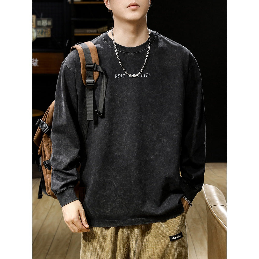 American-style Washed-out Vintage Long-sleeved T-shirt For Men