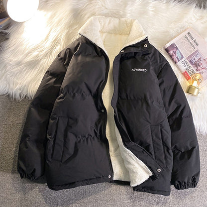 Winter New Padded Coat Hong Kong Style Loose Down Cotton-padded Jacket Fleece-lined