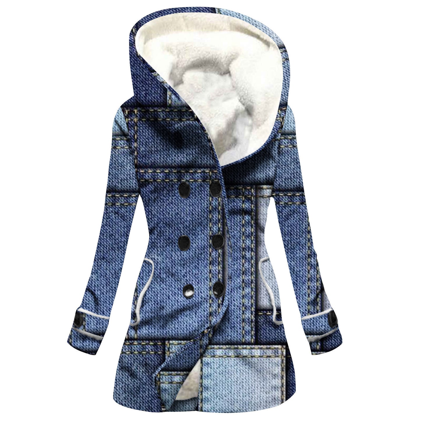 Women's Windbreaker Winter Thickened Imitation Lamb Stitching Floral Hooded